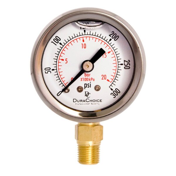 1-1/2" Oil Filled Pressure Gauge for water, oil, and gas (WOG) and diesel - Stainless Steel Case, Brass, 1/8" NPT, Lower Mount Connection