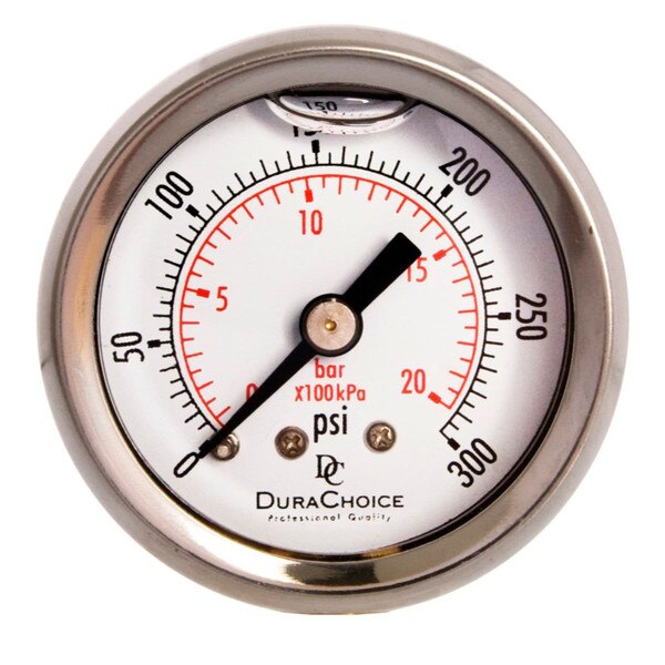 1-1/2" Oil Filled Pressure Gauge - Stainless Steel Case, Brass, 1/8" NPT, Center Back Mount Connection