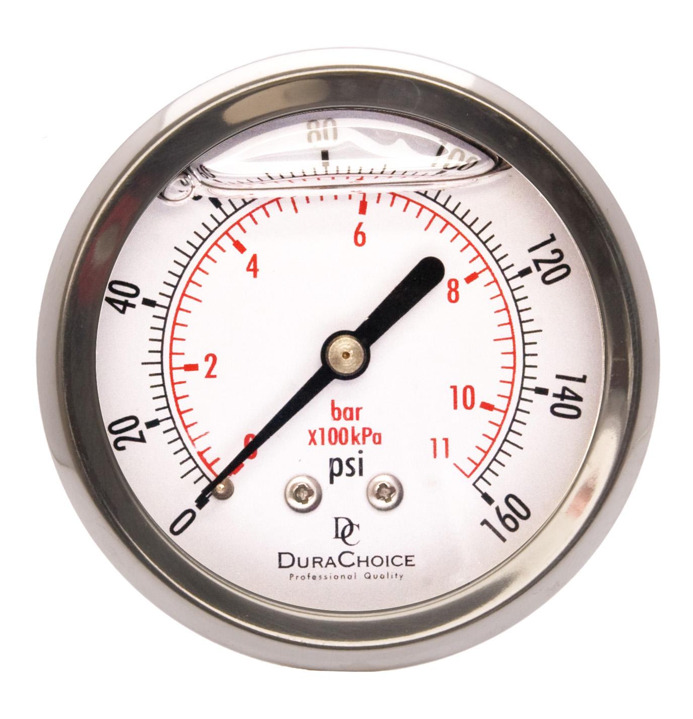 21/2" Silicone Oil Filled Pressure Gauge Stainless Steel Face, Brass