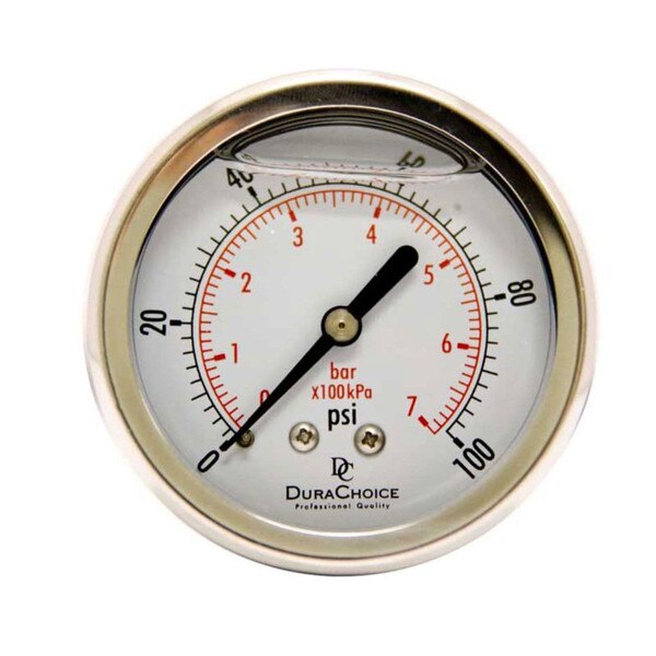 2-1/2" Liquid Filled Pressure Gauges - Stainless Steel Case, Brass, 1/4" NPT, Center Back Mount Connection