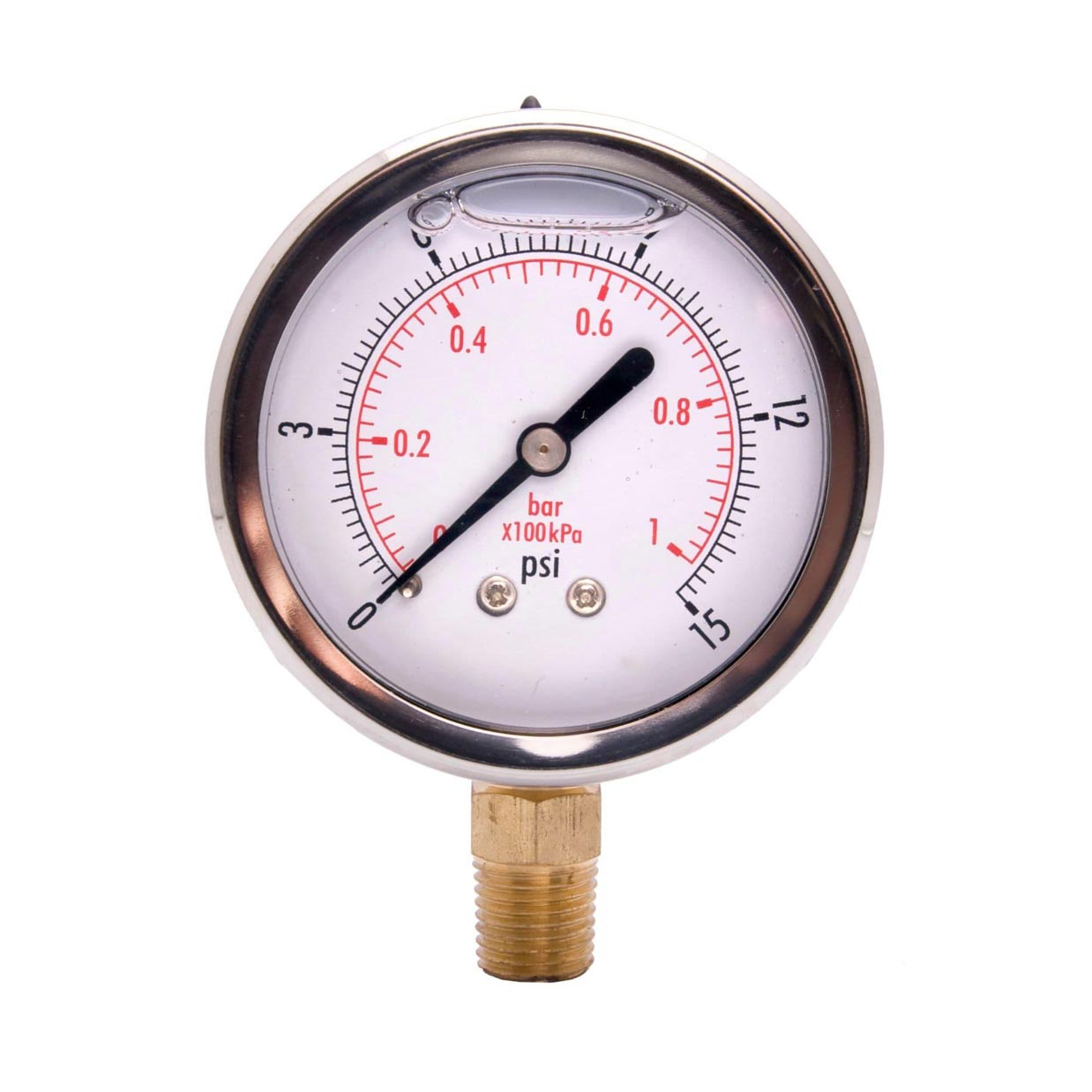 1-1/2" Pressure Gauge 1/8"NPT Chrome Plate Steel Case Lower Mnt 200 PSI 