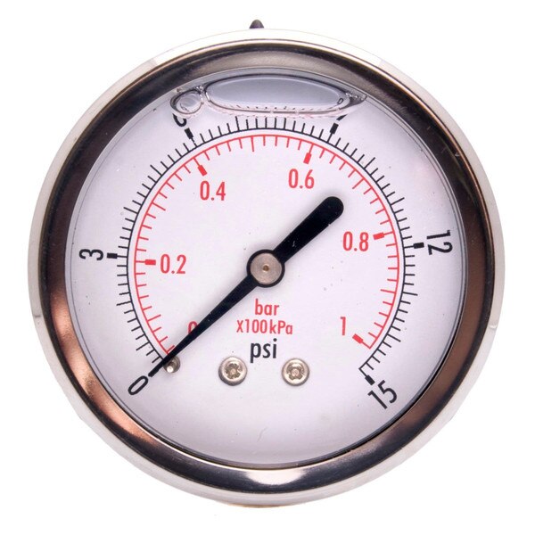 2-1/2" Oil-Filled Pressure Gauge - Stainless Steel Face, Brass, 1/4" NPT Center Back Mount Connection