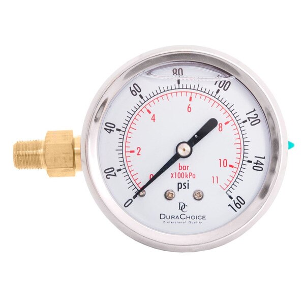 2-1/2" Silicone Oil Filled Pressure Gauge SS/Br 1/8" NPT Left Side Mount 0-160 PSI