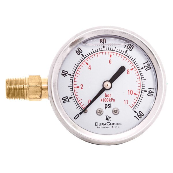 2-1/2" Silicone Oil Filled Pressure Gauge - Stainless Steel Case, Brass, 1/4" NPT Side Mount