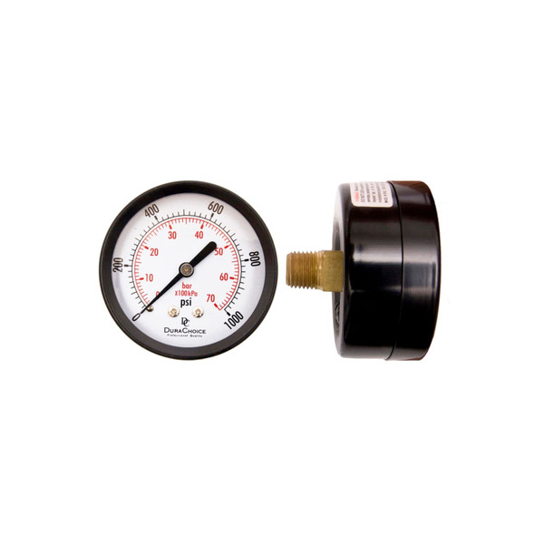 2-1/2" Utility Pressure Gauge for water, oil, and gas (WOG) - Black Steel 1/4" NPT Center Back