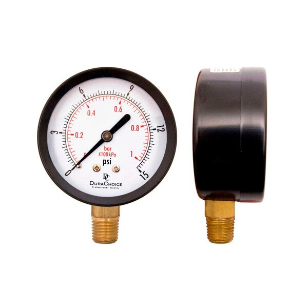 2-1/2" Utility Pressure Gauge for water, oil, gas (WOG) - Black Steel 1/4" NPT Lower Mount