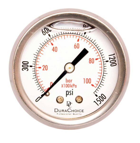 2" Liquid Filled Pressure Gauges - Stainless Steel Case, Brass, 1/4" NPT, Center Back Mount Connection