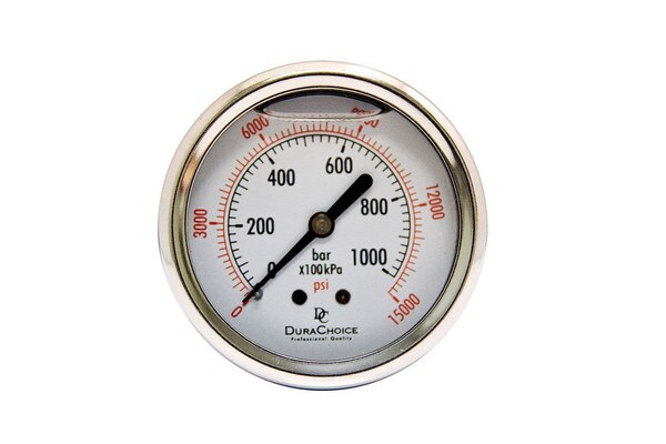 2" Liquid Filled Pressure Gauges - Stainless Steel Case, Brass, 1/4" NPT, Center Back Mount Connection