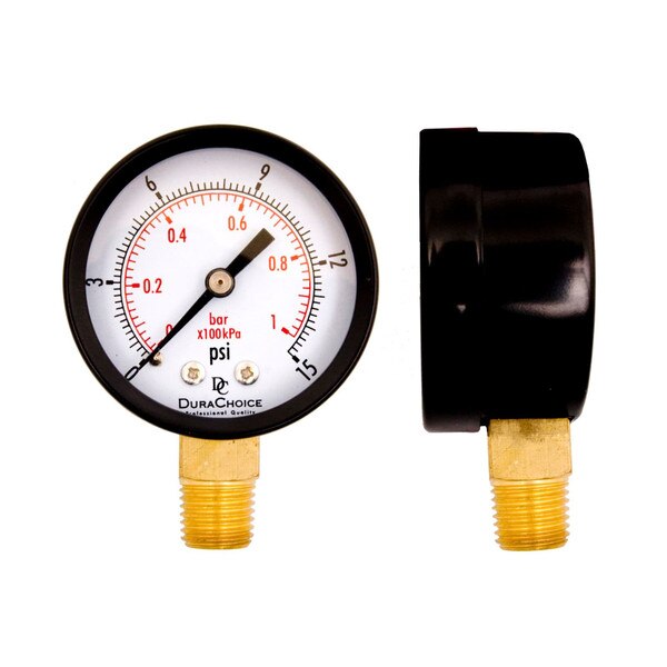 2" Utility Pressure Gauge for water, oil, and gas (WOG), 1/4" NPT Lower Mount, Black Steel Case