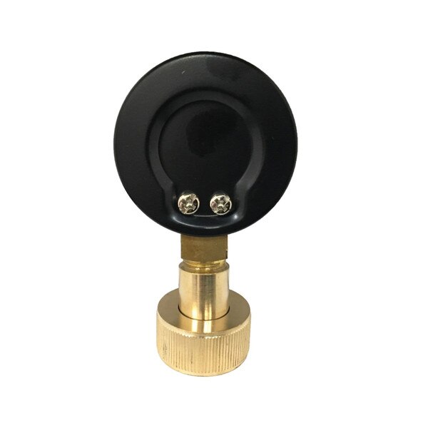 2" Water Test Gauge, water or gas lines, 3/4" NPT Top Connection, Black Steel Case, Brass Internals, 3/4" Thread Swivel Hose Connection.<br>