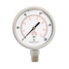 4" All Stainless Steel Liquid Filled Pressure Gauge, 1/2" NPT, Lower Mount Connection