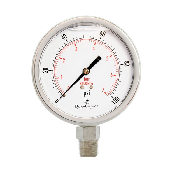 4" All Stainless Steel Liquid Filled Pressure Gauge, 1/2" NPT, Lower Mount Connection
