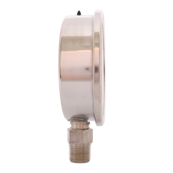 4" All Stainless Steel Liquid Filled Pressure Gauge, 1/2" NPT, Lower Mount Connection