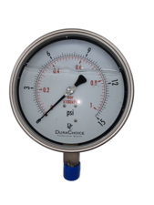6" All Stainless Steel Oil Filled Pressure Gauge - 1/2" NPT Lower Mount