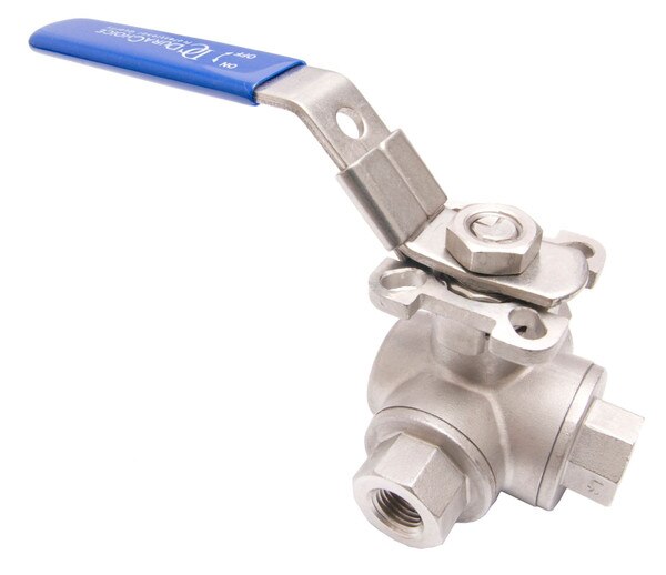 Stainless Steel (316) 3-Way Ball Valve - L Port With Mounting Pad, 1000PSI