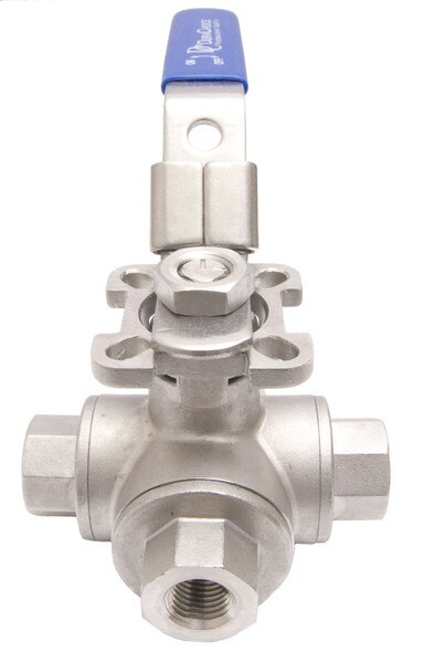 Stainless Steel (316) 3-Way Ball Valve - L Port With Mounting Pad, 1000PSI