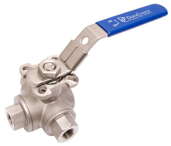 Stainless Steel (316) 3-Way Ball Valve - L Port With Mounting Pad, 1000PSI