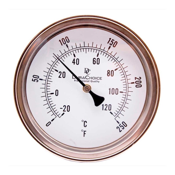 Adjustable Industrial Bimetal Thermometer 5" Face - Stainless Steel Case w/Calibration Dial