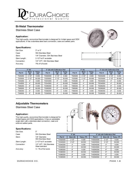Adjustable Industrial Bimetal Thermometer 5" Face - Stainless Steel Case w/Calibration Dial