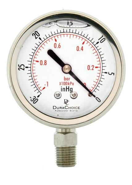 2-1/2" Face Vacuum Gauge Oil Filled All Stainless Steel Lower Mount