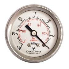 Center Back Mount Oil-Filled Vacuum Gauge 1-1/2" Face