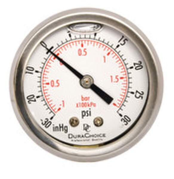 Center Back Mount Oil-Filled Vacuum Gauge 2" Face