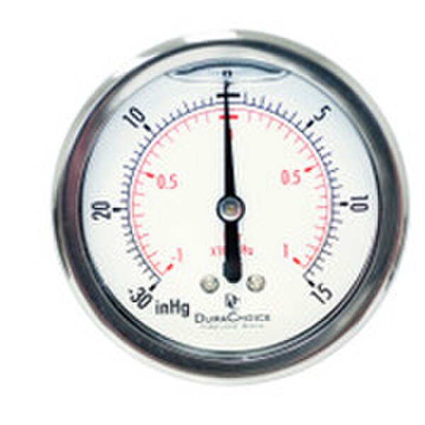 2-1/2" Face Vacuum Gauge Oil Filled Center Back Mount