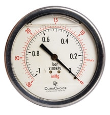 Center Back Mount Oil-Filled Vacuum Gauge 4" Face