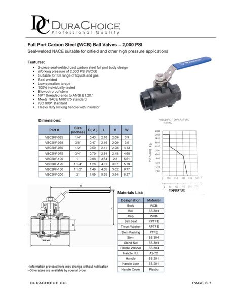 Carbon Steel Seal Welded Full Port Ball Valve - 2,000 PSI (WOG)