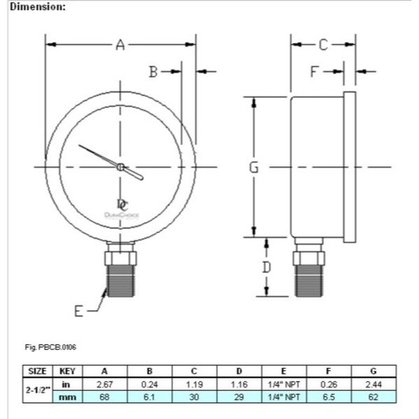 Oil Filled Pressure Gauge - Stainless Steel Case, Brass, 1/4" NPT, Lower Mount Connection, 0-3,000 **Color compact face**