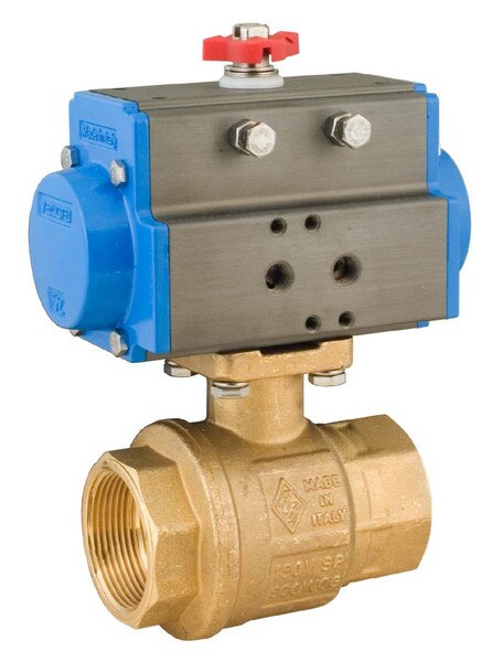 Double Acting Valbia Pneumatic Actuator with Lead Free Brass Full Port Ball Valve (Satinless Steel Ball/Stem)