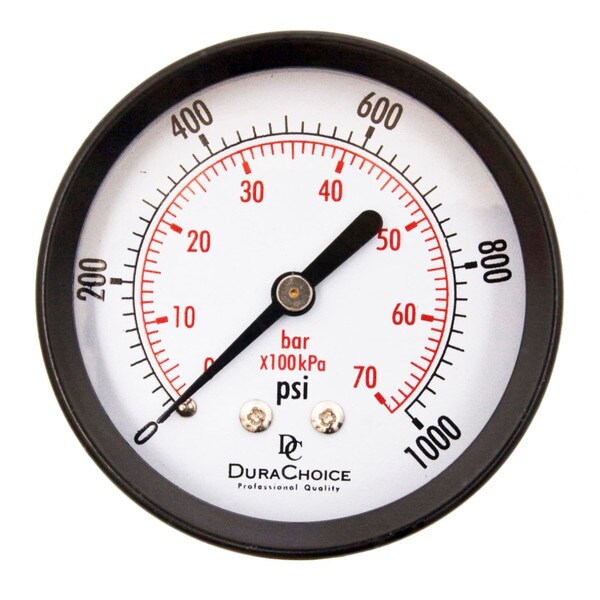 2" Dial Utility Pressure Gauge, Water Oil Gas, 1/4" NPT Center Back Mount, Black Steel Case