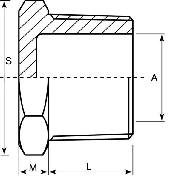 Hex Plug Fitting with Male x Closed End, available in SS304 and SS316.