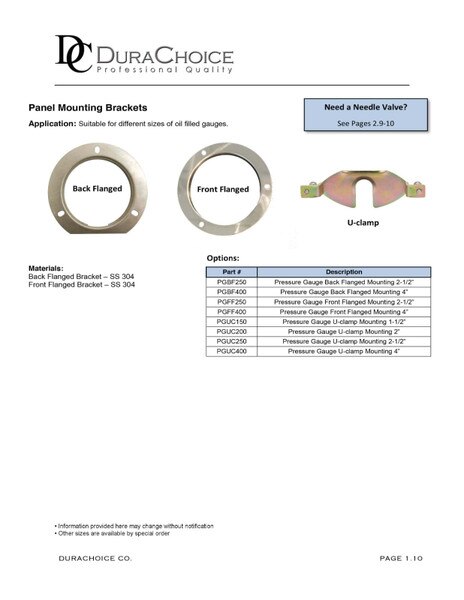 Pressure Gauge Mount, Back Flanged