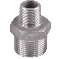Stainless Steel Reducing Nipple Fitting with one port smaller than the other. FxF. Available in SS 304 and SS 316.
