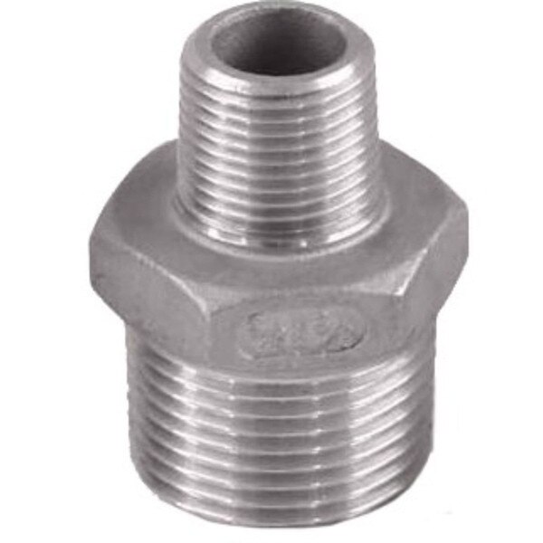Stainless Steel Reducing Nipple Fitting with one port smaller than the other. FxF. Available in SS 304 and SS 316.
