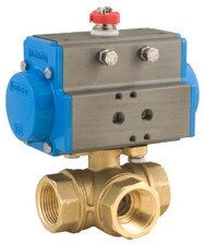 Spring Return Valbia Pneumatic Actuator w/ Brass 3-Way Standard L-Port Ball Valve