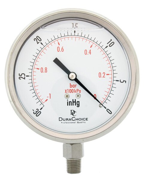 4" Face Vacuum Gauge Oil Filled All Stainless Steel Lower Mount