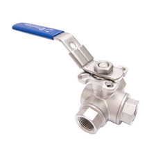 Stainless Steel (316) 3-Way Ball Valve - L Port or T Port with Mounting Pad - 1,000 PSI (WOG)