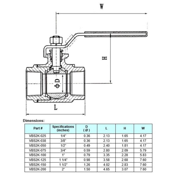 Heavy Duty Standard Port Stainless Steel 316 Ball Valve, 2 Piece - 2,000 PSI (WOG)