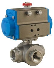 Stainless Steel Full L-Port - with Spring Return Valbia Pneumatic Actuator