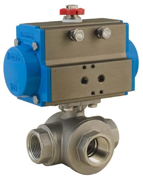 Stainless Steel Standard L-Port - with Double Acting Valbia Pneumatic Actuator