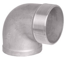 MxF NPT Threaded Elbow Fitting, available in SS304 and SS316. Elbow bends at 90-degree angle.