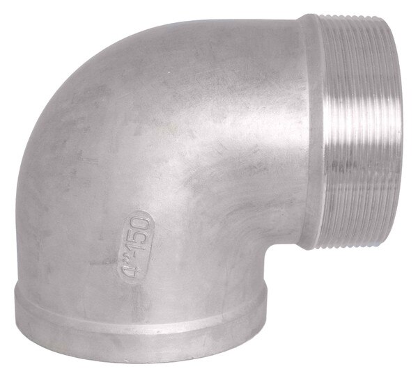 MxF NPT Threaded Elbow Fitting, available in SS304 and SS316. Elbow bends at 90-degree angle.