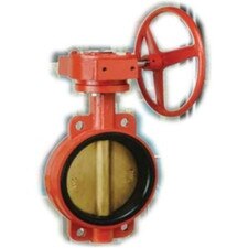Wafer Style Butterfly Valve - Alumimum Bronze Disc / Gear Handle / Buna-N Seat / Orange Body