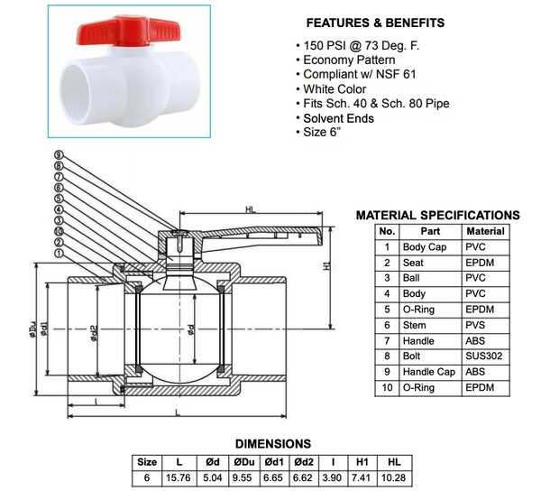 White PVC Ball Valve- Economy Pattern